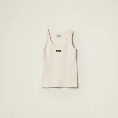 Miu Miu, Garment-dyed Ribbed Knit Jersey Top