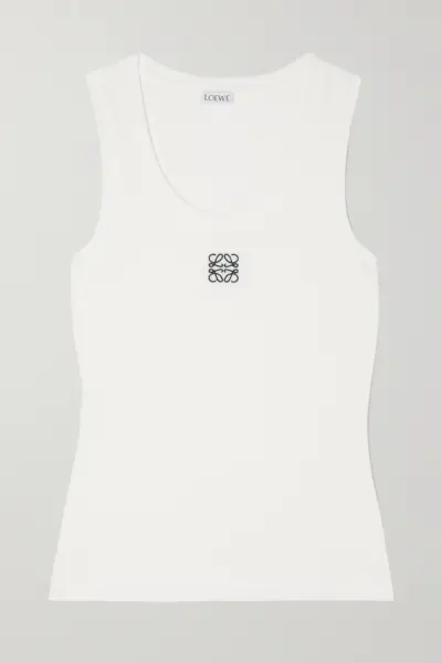 Embroidered Ribbed Stretch-Cotton Tank