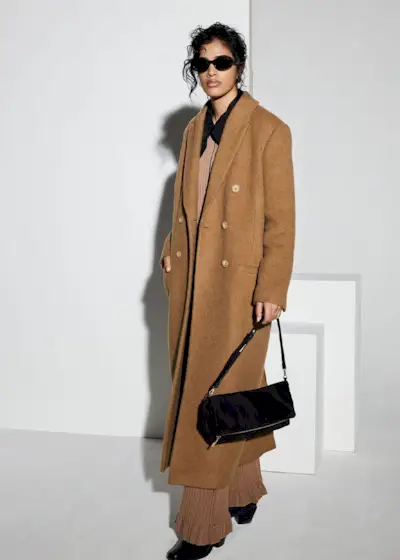 Camel Textured Wool Blend Coat