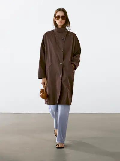 Flowing Water-Repellent Fabric Trench Coat