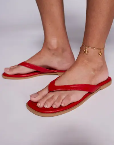 Public Desire Wide Fit Thong Flat Sandal in Red