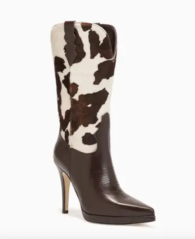 woman wearing cow print shoe outfit fall 2025