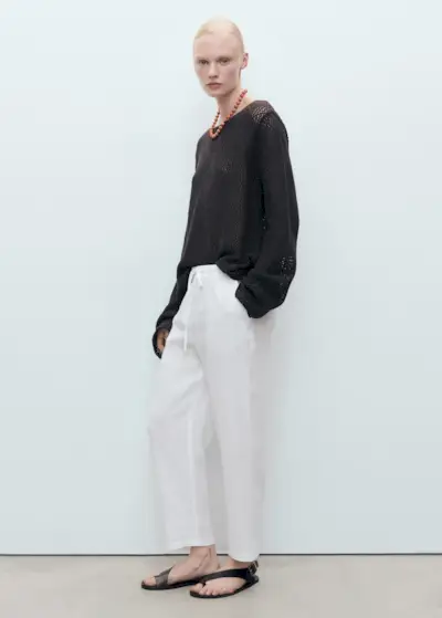 MANGO, Straight Linen-Blend Trousers