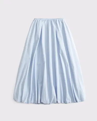 Mid Rise Bubble Hem Maxi Skirt