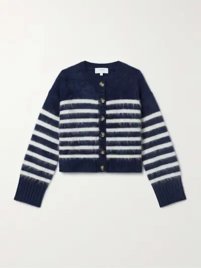 Striped Brushed-Cashmere Cardigan