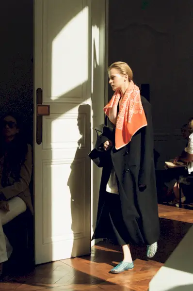 The Row model wearing Mara jelly sandals