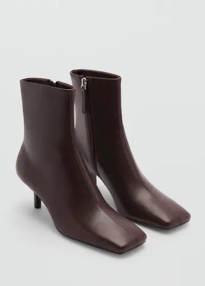 Squared Toe Leather Ankle Boots - Women | Mango Usa