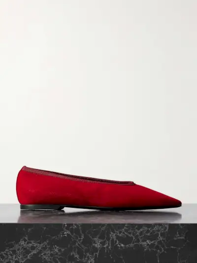 The Minimalist Grosgrain-Trimmed Suede Ballet Flats