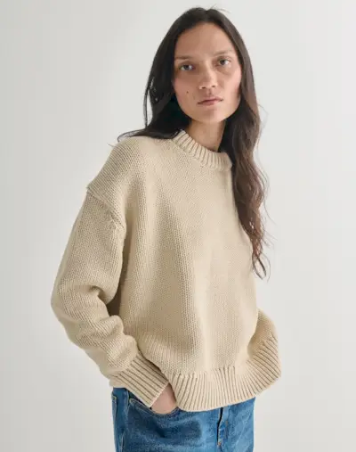 Navygrey Women | the Cotton Easy | Luxury Organic Cotton Jumper | Marram Cream | Navygrey