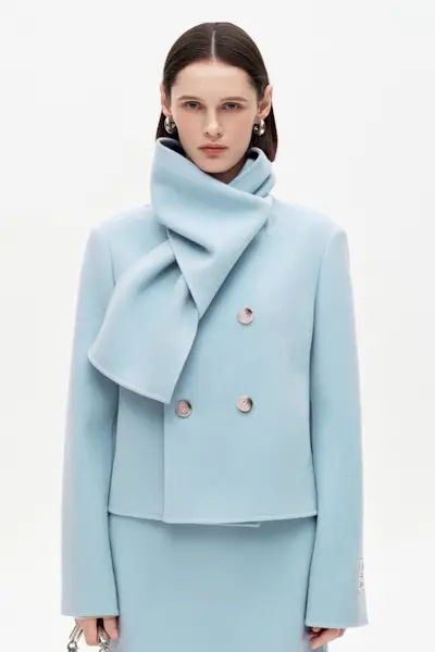 100% Wool Blend Scarf Collar Short Coat