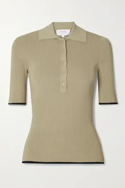 La Ligne + Slinky Two-Tone Ribbed-Knit Polo Shirt