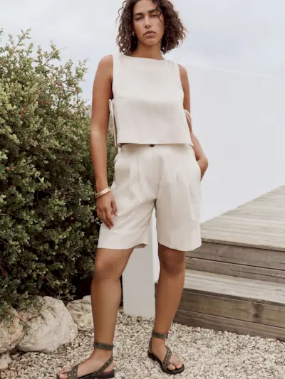 Natural 100% Linen Bermuda Shorts