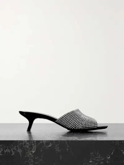 Loewe + Petal Crystal-Embellished Suede Mules