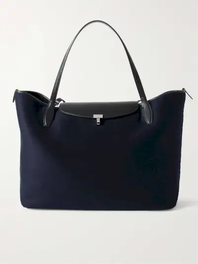 Leather-Trimmed Wool-Flannel Tote