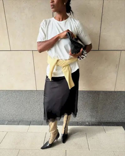 Influencer wearing affordable spring outfit