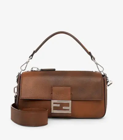 Fendi + Baguette in Brown Buffed Leather