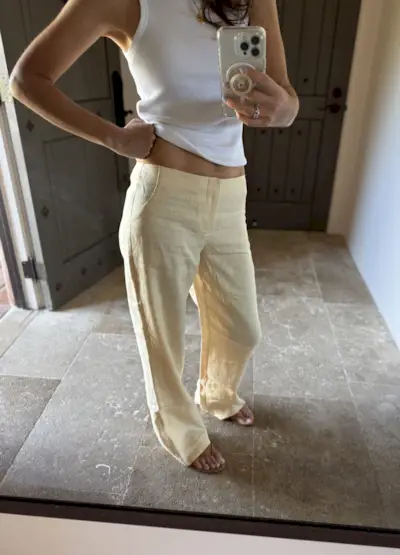 Woman in linen low-rise pants