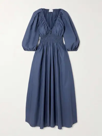 Shirred Organic Cotton-Poplin Maxi Dress