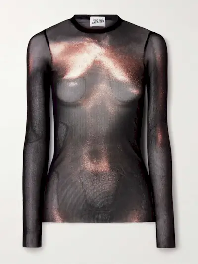 Body Dust Trompe L'oeil Printed Mesh Top