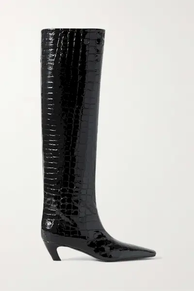Khaite + Davis Croc-Effect Leather Knee-High Boots