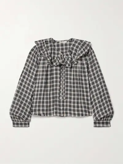Joelle Ruffled Checked Organic Cotton Top