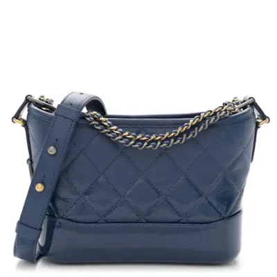 Chanel Patent Goatskin Quilted Small Gabrielle Hobo Blue