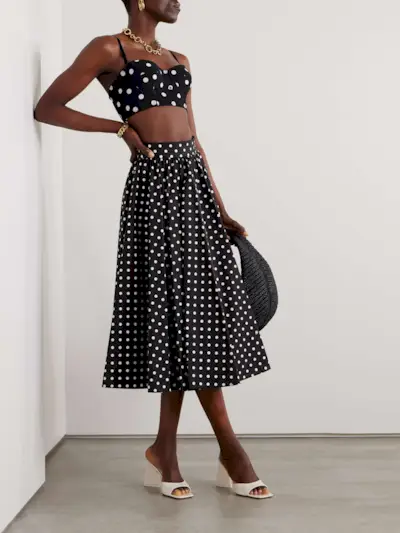 Printed Polka-Dot Mesh Bustier Top