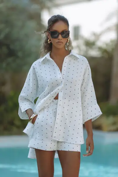 Elliana Linen Set - Snow Polka - Xs/s