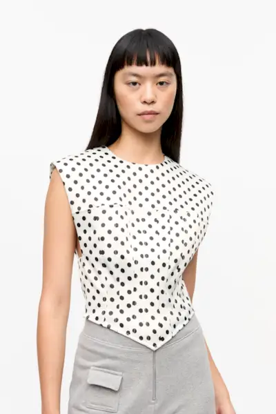 Polka-Dot Satin Corset Blouse