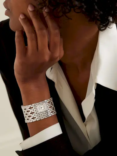 Panthère De Cartier Manchette 22mm Rhodium-Finish 18-Karat White Gold and Diamond Watch