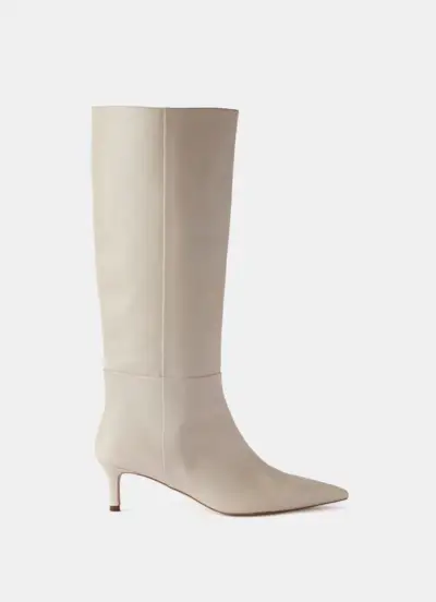 Cream Leather Long Boots