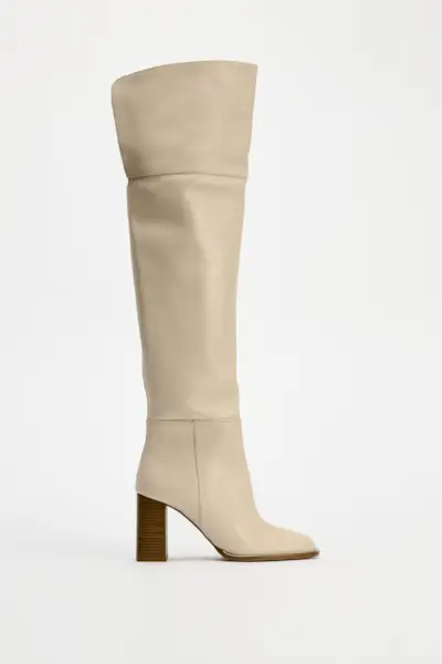 Over-The-Knee High Heel Leather Boots