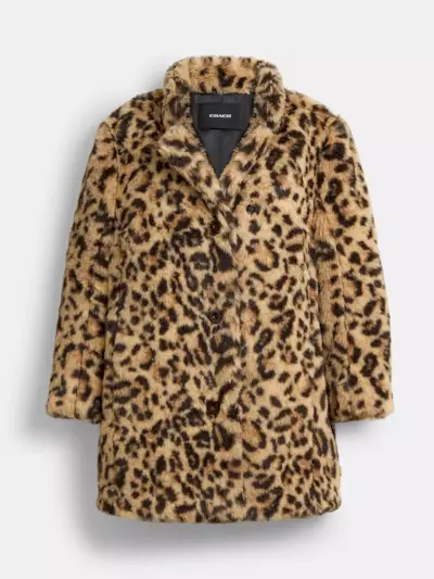 Leopard Print Faux Fur Coat in Recycled Polyester