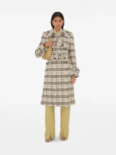 Check Bouclé Coat in String/fossil - Women, Cotton, Nylon, Technical, Wool | Burberry® Official