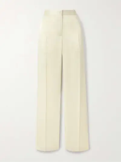Pleated Satin Straight-Leg Pants