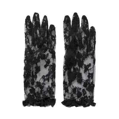 Ruffled Cotton-Blend Corded Lace Gloves