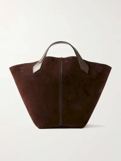 Large Chelsea Leather-Trimmed Paneled Suede Tote