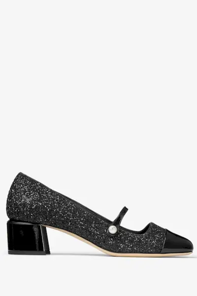 Jimmy Choo Elisa 45Black Leather Glitter Pumps
