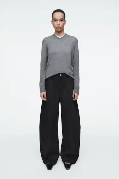 Deconstructed Cotton Barrel-Leg Trousers