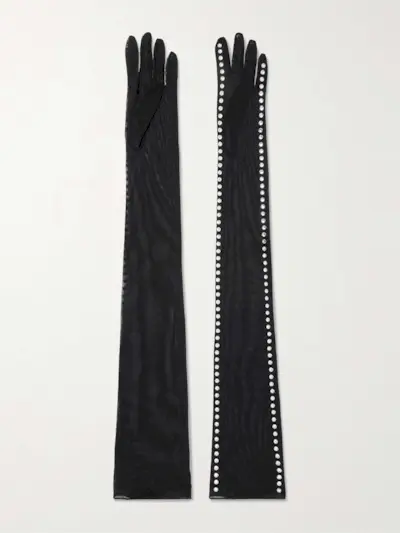Crystal-Embellished Mesh Gloves