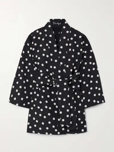 Belted Polka-Dot Textured-Crepe Jacket