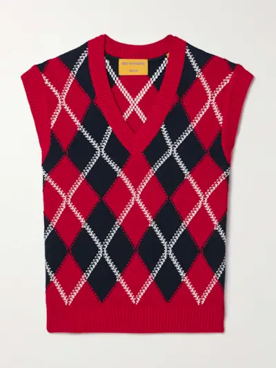 Argyle Cotton-Jacquard Vest
