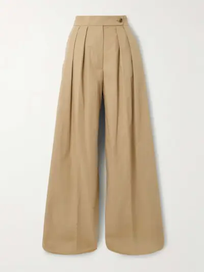 Pleated Cotton-Twill Wide-Leg Pants