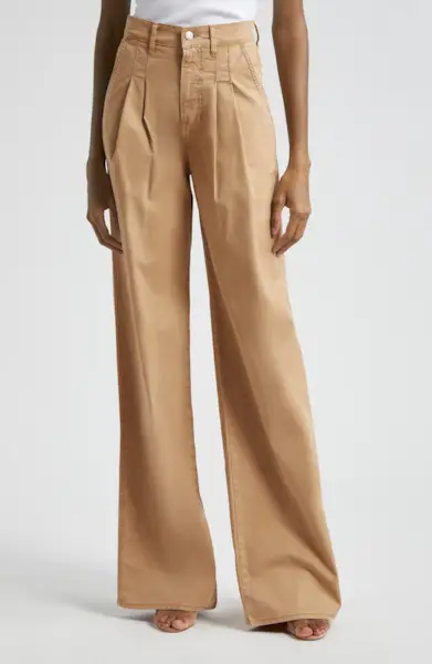 Mia Double Pleat Wide Leg Stretch Cotton Pants