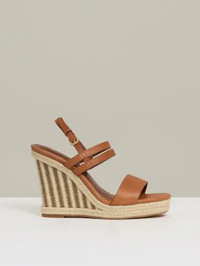 Raffia Wedge Heeled Sandals in Neutral
