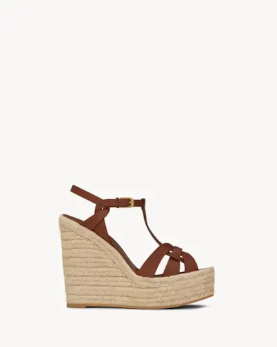 Women's Tribute Espadrilles Wedge in Smooth Leather in Amber