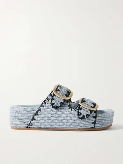 Theo Embroidered Raffia Platform Slides