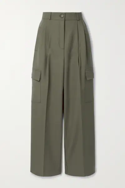 Maesa Pleated Woven Wide-Leg Cargo Pants