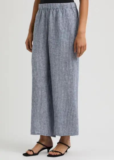 Striped Wide-Leg Linen Trousers