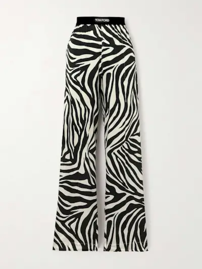 Zebra-Print Silk-Blend Satin Straight-Leg Pants